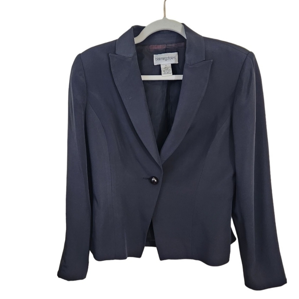 Bloomingdale's Vintage Black Silk Asymmetric Blazer Size 4